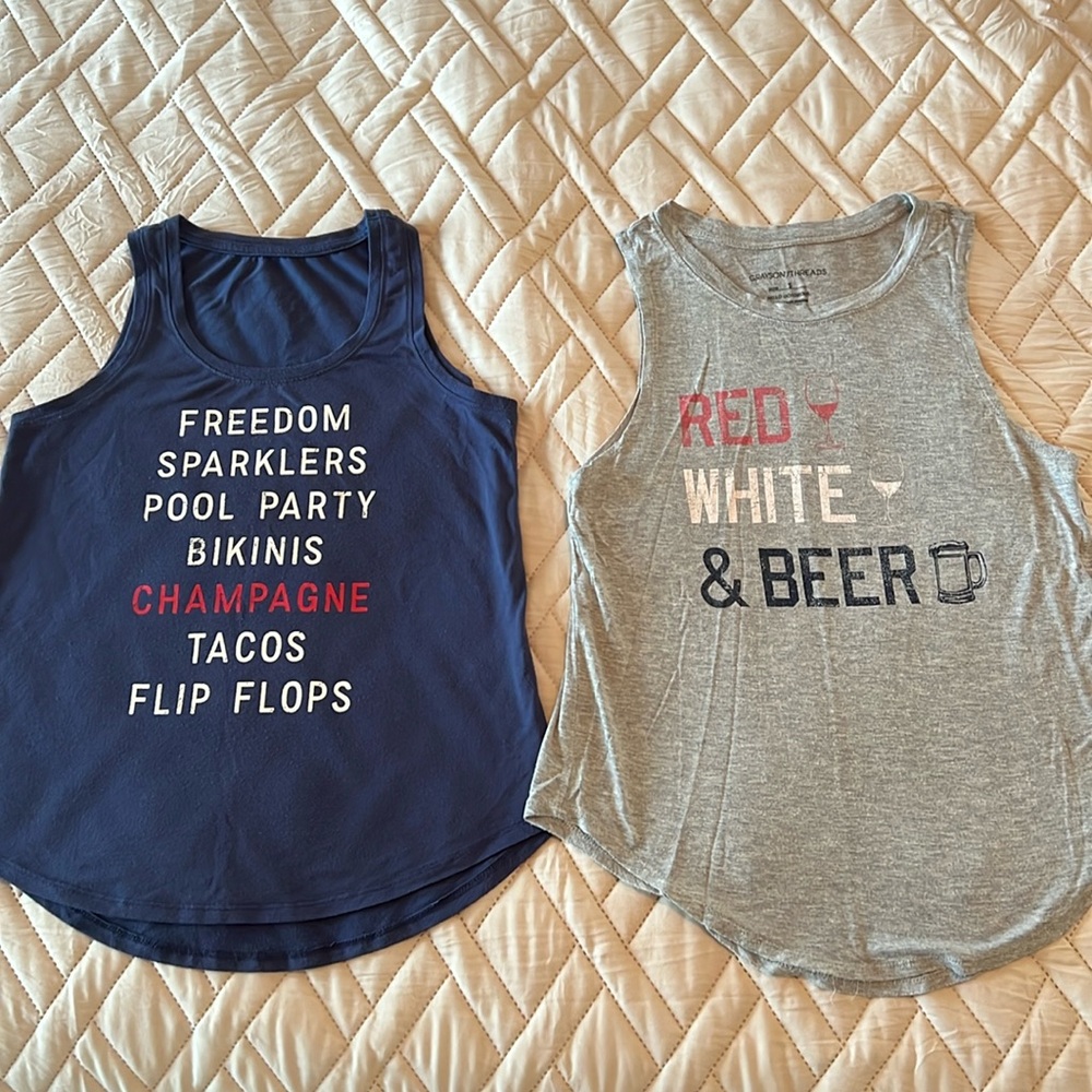 (2) tanks top freedom sparklers pool party bikinis champagne tacos flip flops